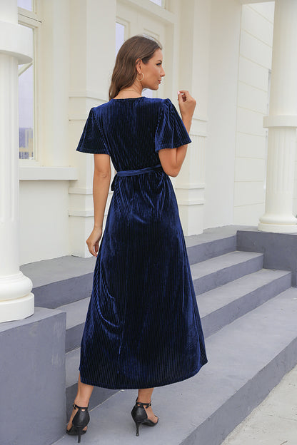 Women's Spring And Autumn Split Gold Velvet Mid-length Formal Dress