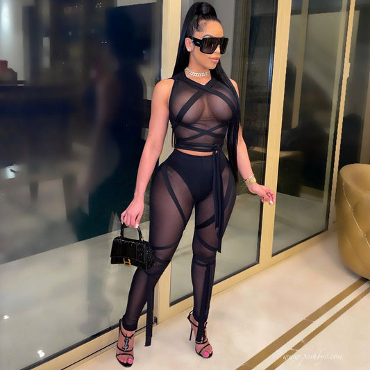 Sexy Swimsuit Gauze See Through Skirt Two Piece Suit