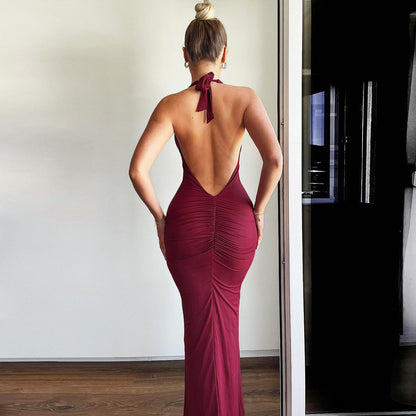 Summer New Pleating Halter Lace-up Slim Fit Dress