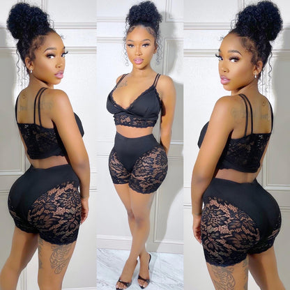 Hollow Sexy Slim Lace Stitching Bikini Shorts Suit