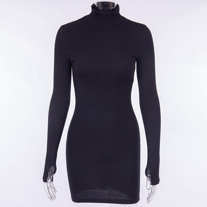 High collar solid color dress