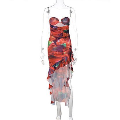Sexy Tube Top Irregular Slit Dress