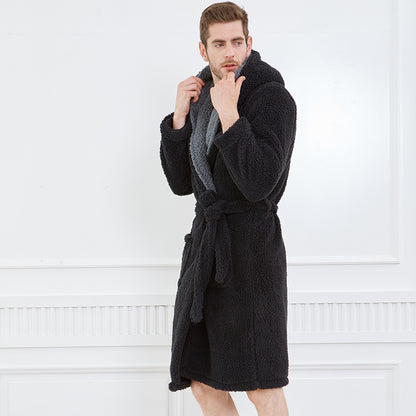 Men's Thick Hooded Coral Fleece Nightgown Warm Large Size Long Couple Pajamas