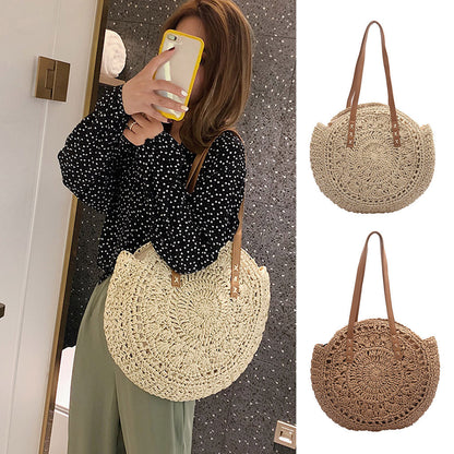 New round hollow straw bag crochet bag