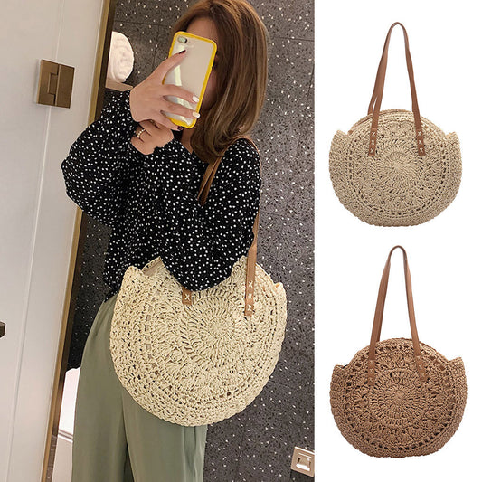 New round hollow straw bag crochet bag