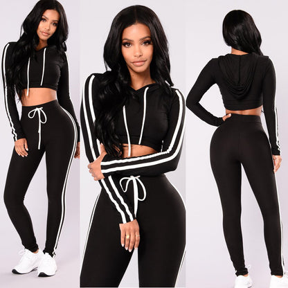 European And American Women's Autumn And Winter Sports Sexy Two-piece Suit