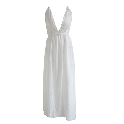 Summer European and American fashion sexy V-neck low-cut straps halter ladies chiffon skirt Bohemian dress women's clothing