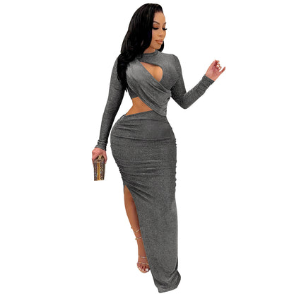 Ladies Long Sleeve Hollow Split Dress