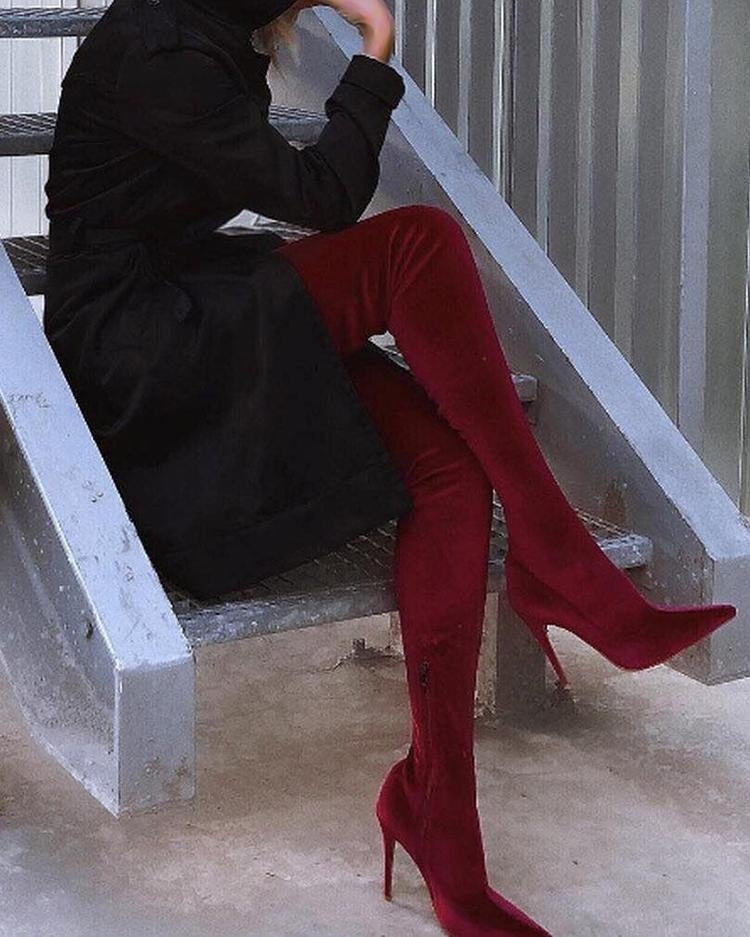 Pointed Elastic Heel Frosted High Boots Women
