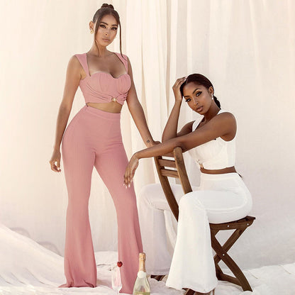 Slim Vest High Waist Bag Hip Wide Leg Pants Casual Suit