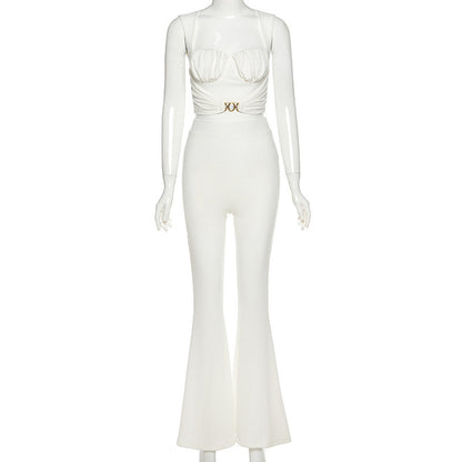 Slim Vest High Waist Bag Hip Wide Leg Pants Casual Suit