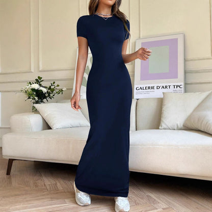 Solid Color Elegant Slim-fit Short Sleeve Dress