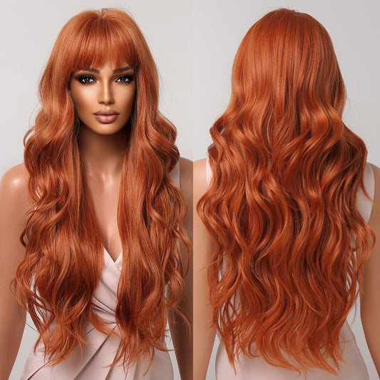 Long Curly Hair Wine Red Wig