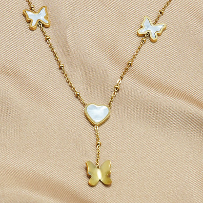 Lxalry 18K Gold Plated Stainless Steel Butterfly & Heart Jewelry Set For Women - Waterproof Hypoallergenic Necklace & Earrings, Elegant Gift For Girlfriend, Birthday, Wedding, Daily Wear