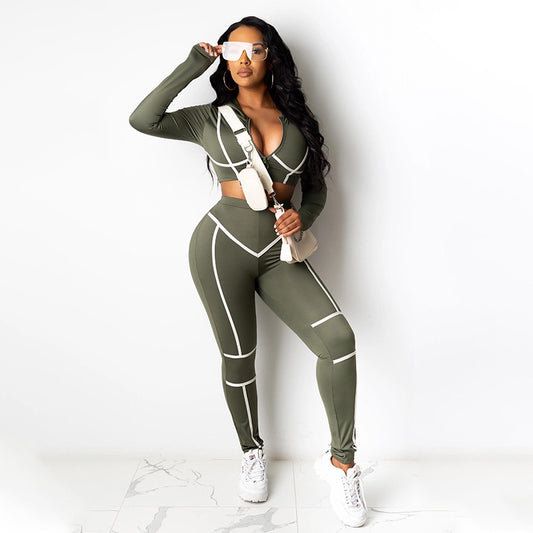 Women's Autumn Solid Color Tight Stitching Casual Sexy Suit