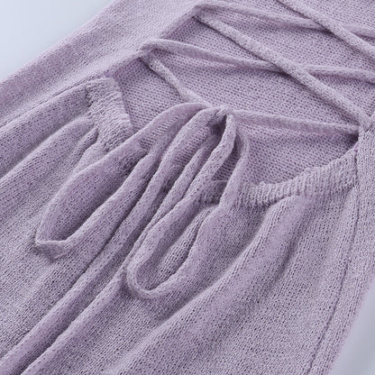 Large Halter Strap Long Wool Skirt