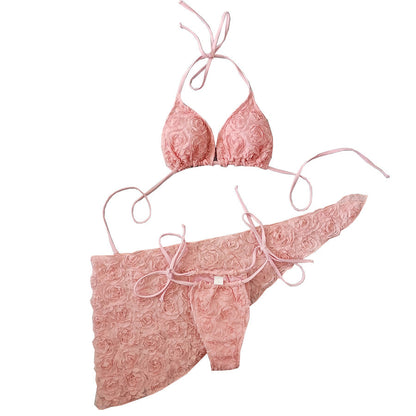 New Bikini Flower Three-piece Set Sexy Lace-up