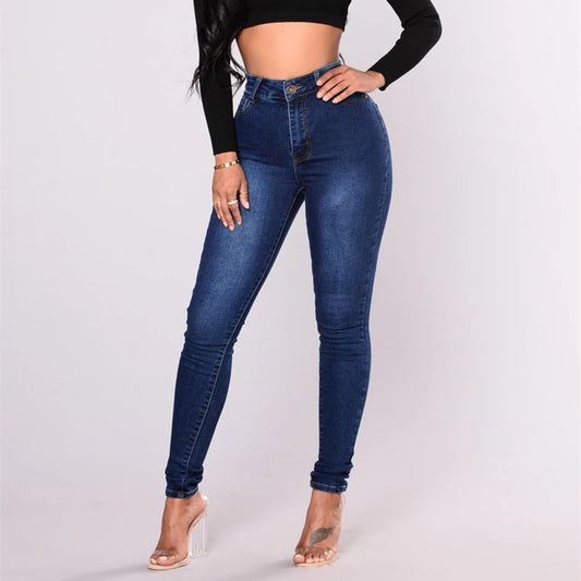 Stretch high-waist women's jeans pencil footwear