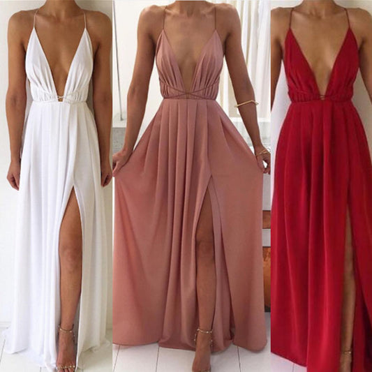 Summer European and American fashion sexy V-neck low-cut straps halter ladies chiffon skirt Bohemian dress women's clothing