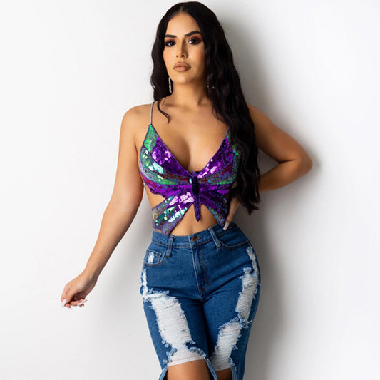 Strappy Bow Sequined Top T-shirt