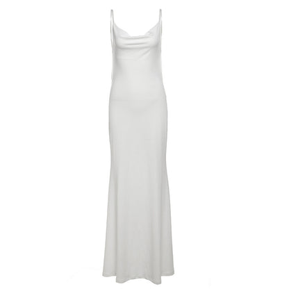 European And American Sexy Socialite Style Sling Backless Lace Long Dress