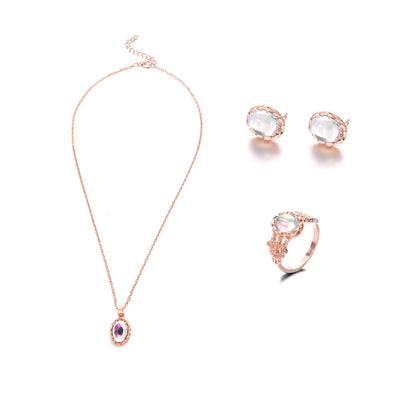 Dazzling gemstone trend jewelry set Fashion Europe and new necklace earrings ring set