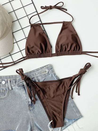 Bikini Solid Color Sexy Female Split Swimsuit Straps
