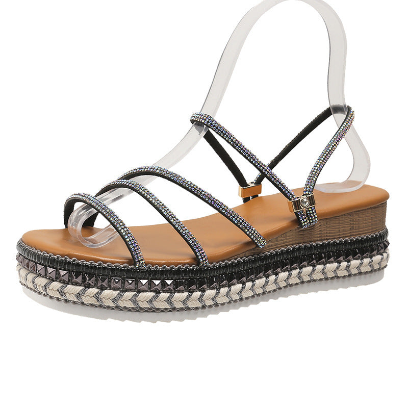 Cross Sandals Round Toe Strap Platform