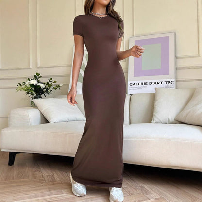 Solid Color Elegant Slim-fit Short Sleeve Dress