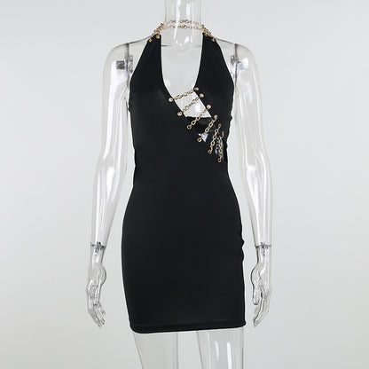 Fashion Halter Neck Sexy Hollow Bag Hip Dress