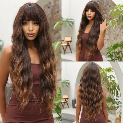 Long Brown Black Wavy Synthetic Wig