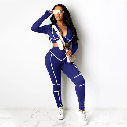 Women's Autumn Solid Color Tight Stitching Casual Sexy Suit