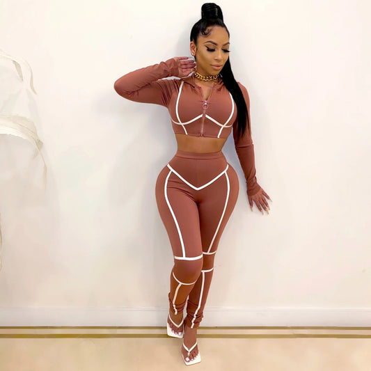European And American Sexy Fashion Casual Hooded Two-Piece Suit