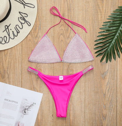 Luxury Bling Rhinestone Bikini Sliver Set