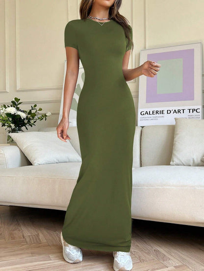 Solid Color Elegant Slim-fit Short Sleeve Dress