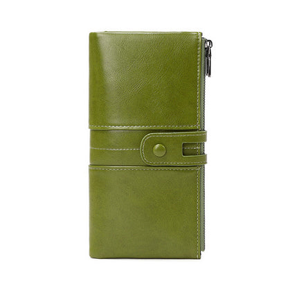 Oil Wax Leather Double Zipper Long European And American New Retro Anti-theft Swiping Women's Wallet