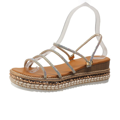 Cross Sandals Round Toe Strap Platform
