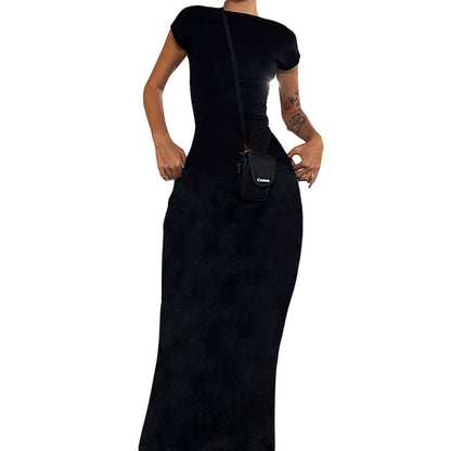 Women's Short-sleeved Round Neck Slim-fit Sheath Backless Dress
