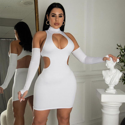 Women's Fashion Skinny Hollow Solid Color Dress