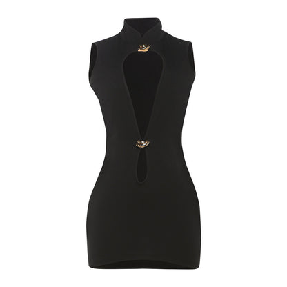 Women's Hollow Slim Sleeveless Sheath Solid Color Dress