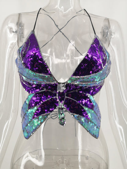 Strappy Bow Sequined Top T-shirt