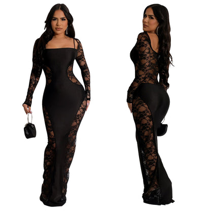 Women's Lace Stitching Dress Backless
