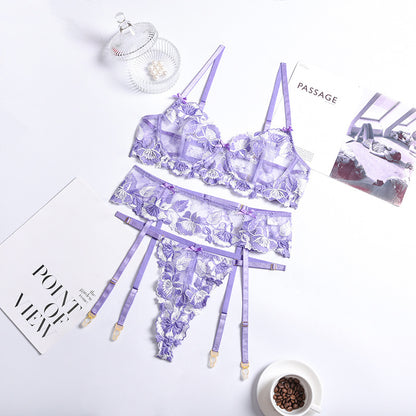 Lace Printed Hollow Garter Three Piece Sexy Suit