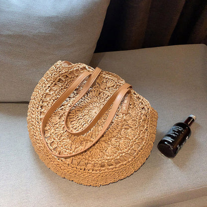 New round hollow straw bag crochet bag