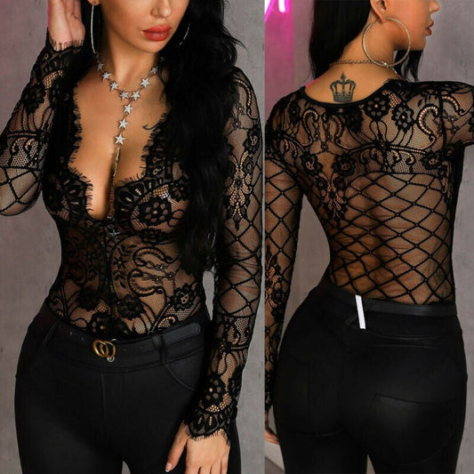 European and American sexy women see through long sleeves