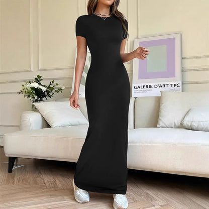 Solid Color Elegant Slim-fit Short Sleeve Dress