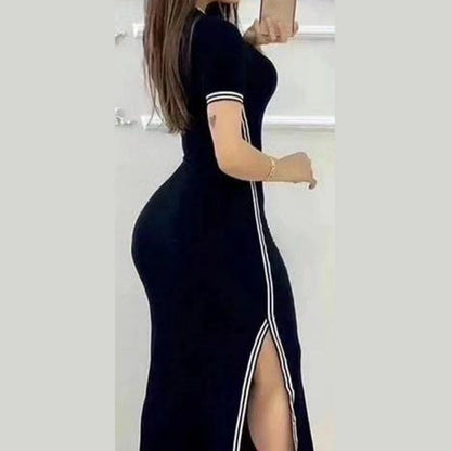 Women's Short Sleeve And Long Pattern Split Dress