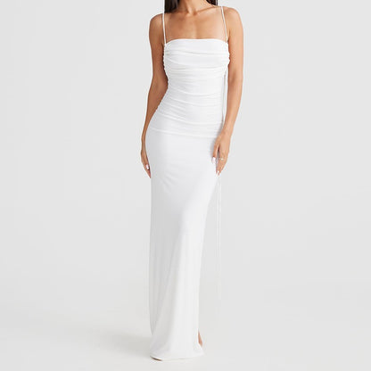 Fashion Solid Color Backless Hollow-out Halter Waist-tight Dress
