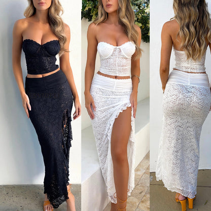 Summer Sexy Irregular Slit Sheath Dress Hot Tube Top Two-piece Set