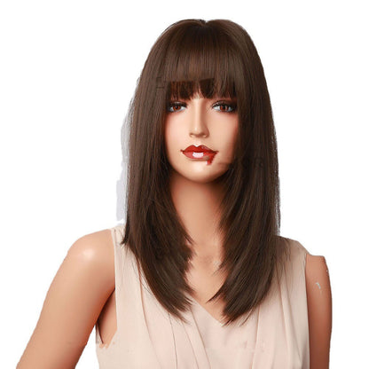 Silk Bangs Black And Brown Shoulder Wig